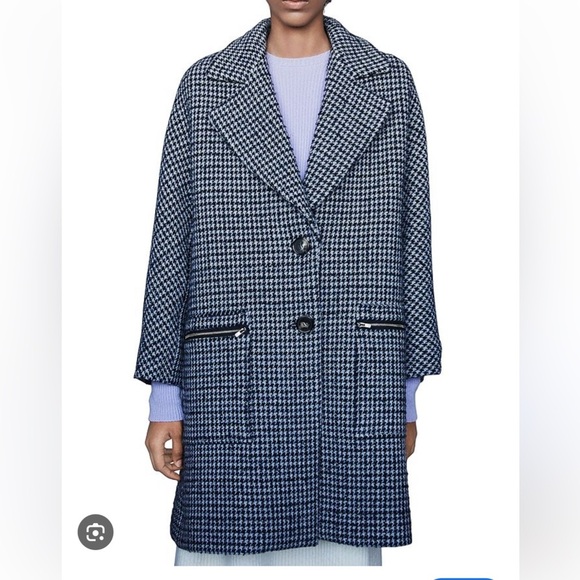 MAJE women’s GARLY wool houndstooth pattern coat collared 2 button OVERSIZED S 1 - Picture 2 of 14